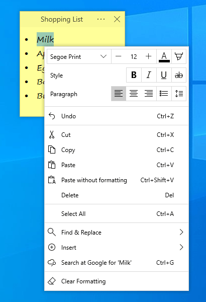 Simple Sticky Notes Editing/Formatting